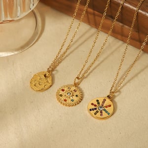 1 Piece Simple Stackable Style Round Shape Stainless Steel  Gold Color Inlay Rhinestones Women's Pendant Necklaces h5 